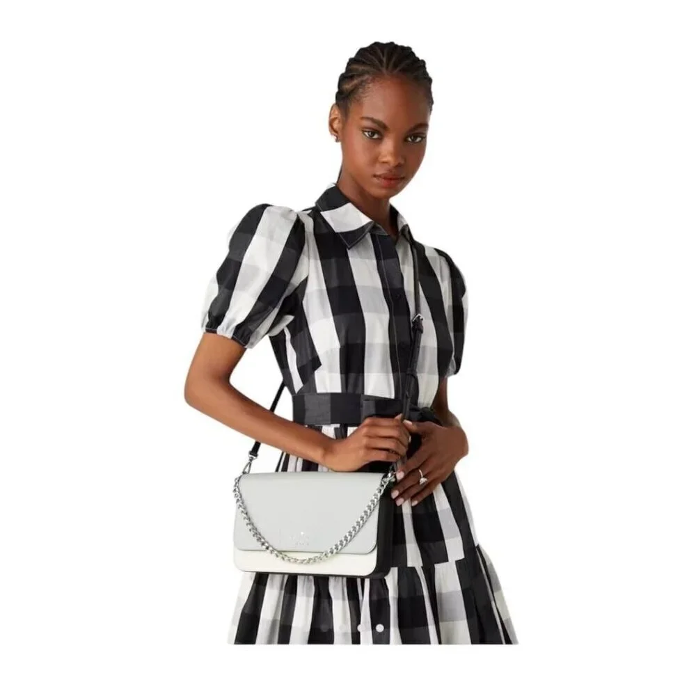 Kate Spade Womens Grey Leather Madison Medium Flap Convertible Crossbody New